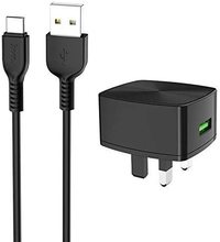 Wall charger "C70B Cutting-edge" single port QC3.0 UK set with Type-C cable Black