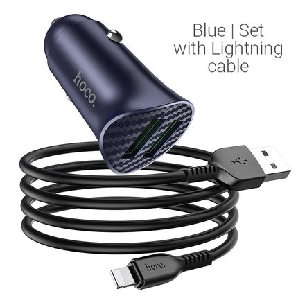 Car charger "Z39 Farsighted" QC3.0 dual port set with Lightning cable Blue