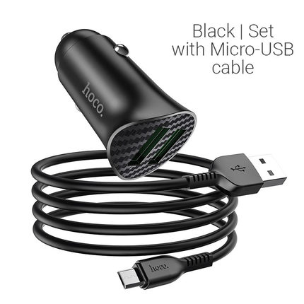 Car charger "Z39 Farsighted" QC3.0 dual port set with Micro-USB cable Black