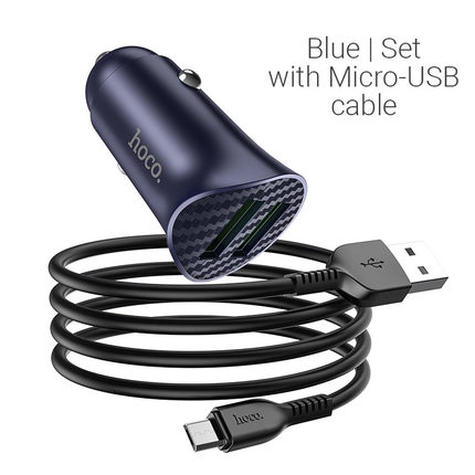 Car charger "Z39 Farsighted" QC3.0 dual port set with Micro-USB cable Blue