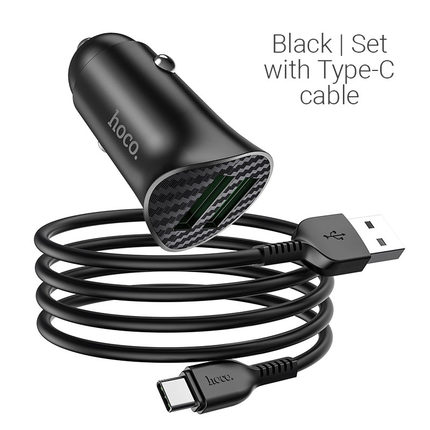 Car charger "Z39 Farsighted" QC3.0 dual port set with Type-C cable Black