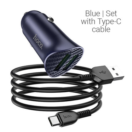 Car charger "Z39 Farsighted" QC3.0 dual port set with Type-C cable Blue