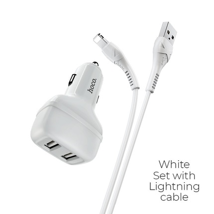Car charger "Z36 Leader" dual port set with Lightning cable White