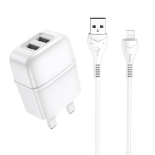 Wall charger "C77B Highway" dual port charger UK plug set with Lightning cable White
